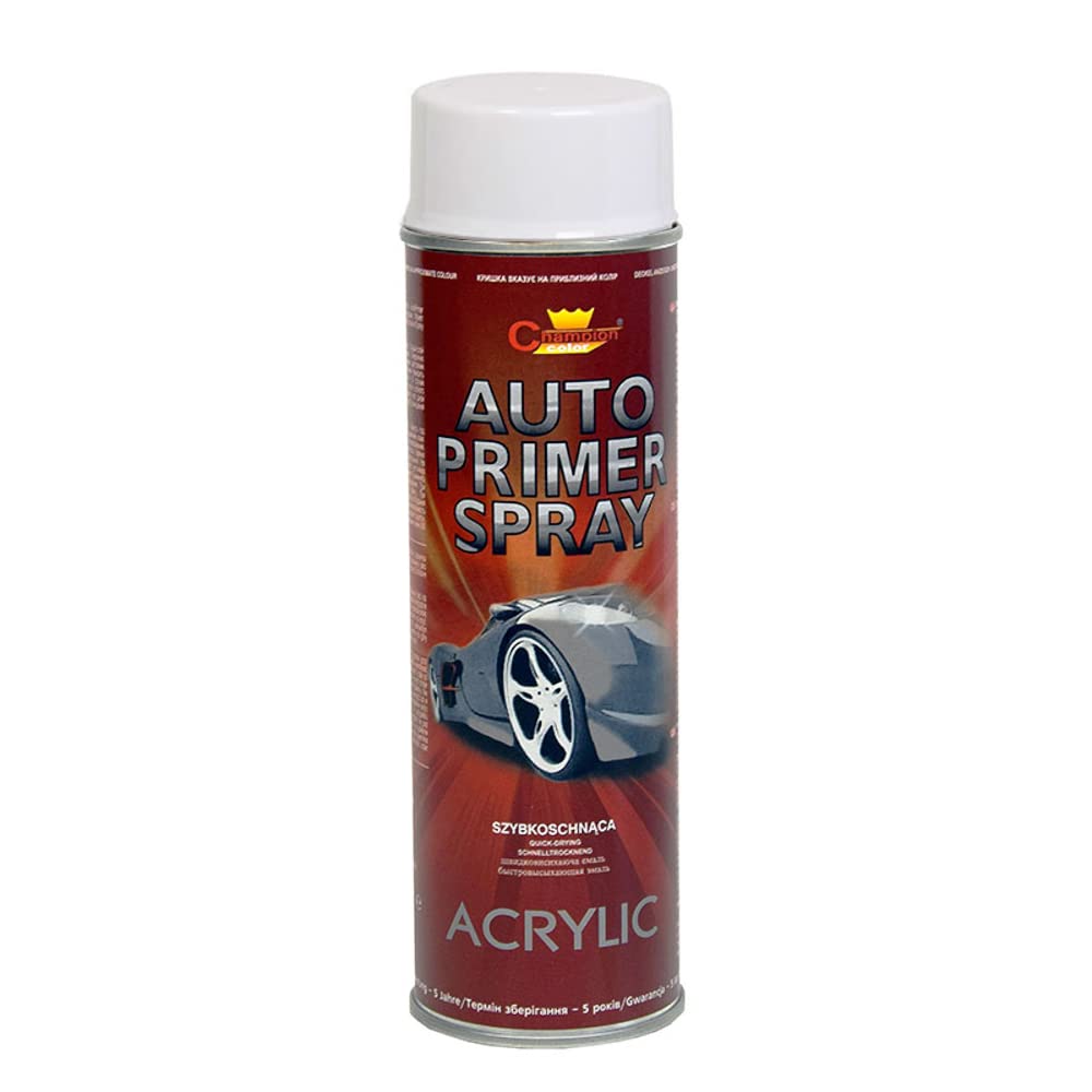 2 x 500 mL White Acrylic Auto Primer Spray - Anti-Corrosion Undercoat for Steel and Cast Iron - for Car Body Panels, Alloy Wheels, Hub Caps and Metal Parts, Fast Drying, Hard and Flexible Base Coat