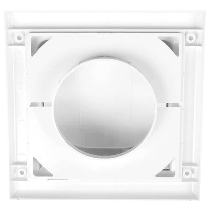 White Gravity Flap for 150 mm / 6" Round Wall Outlet - Ventilation Duct Cover with Non-Return Shutters and Rear Spigot