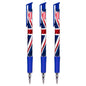 Ballpoint Pens with the United Kingdom Flag / Union Jack Motive, Pack of 3, Blue Ink, Retractable Smudge Free Pens, 0.5 mm Point