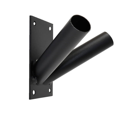 Double Flag Pole Holder - Wall Mounted Flag Pole Bracket, Powder Coated (Black), Rust and Weather Resistant, Heavy Duty