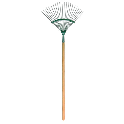 42 cm / 18 Tines Traditional Steel Fan Rake with 115 cm Long Handle for Garden Patio Leaves Leaf Lawn Moss Raking