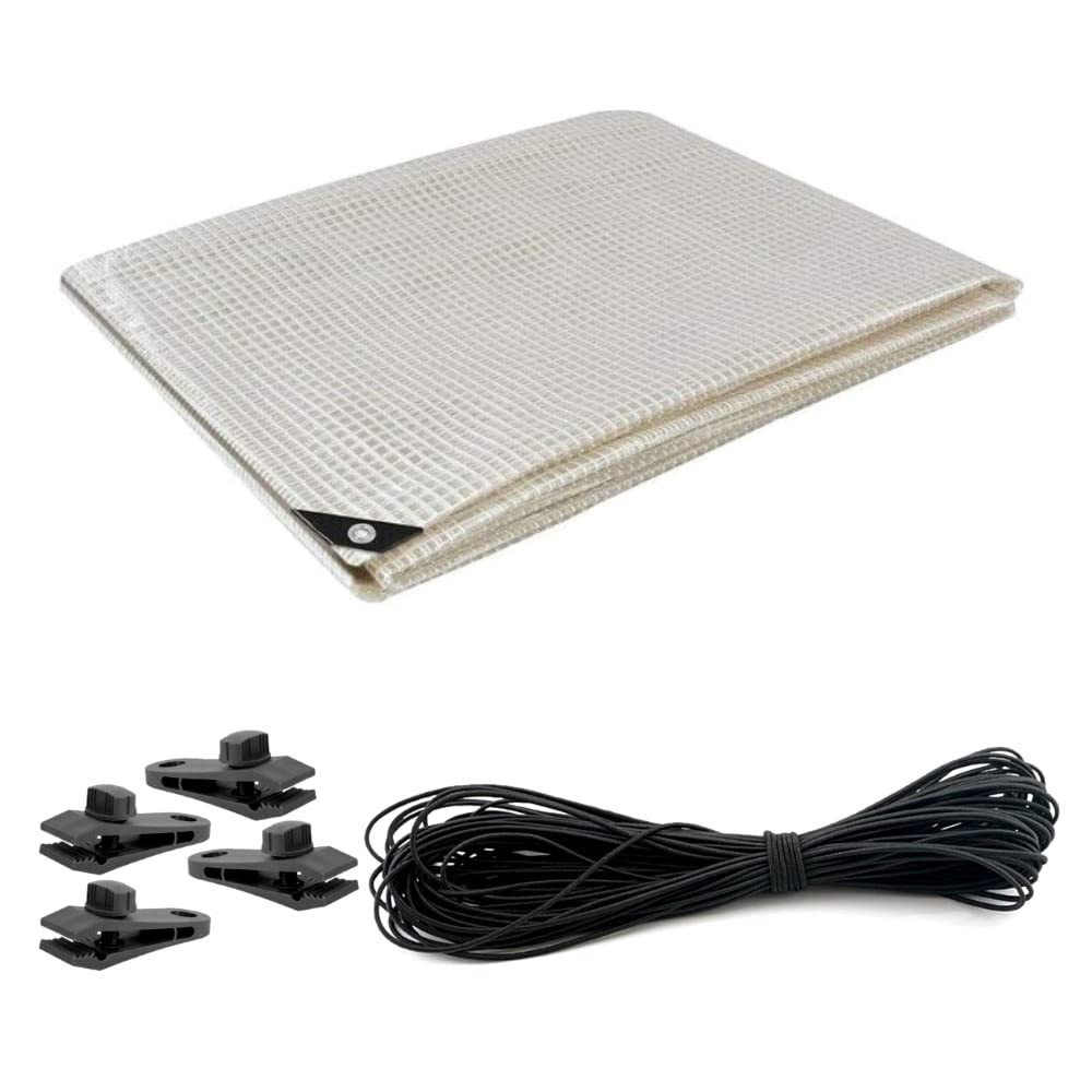 1.5 x 2 m Tarpaulin Waterproof Heavy Duty Cover Ground Sheet Camping with 4 Tarp Clips + 10m / 30ft Bungee Cord (Clear - 100GSM)