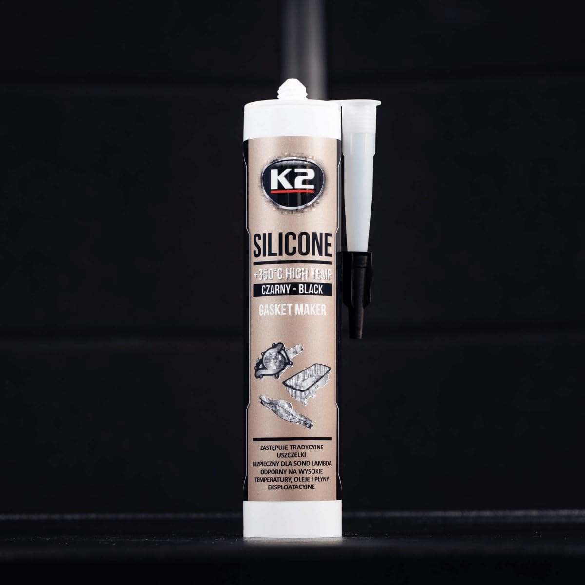 K2 Black Silicone 300g High-Temperature +350 C Gasket Maker - Sealant for Engine Parts & Automotive