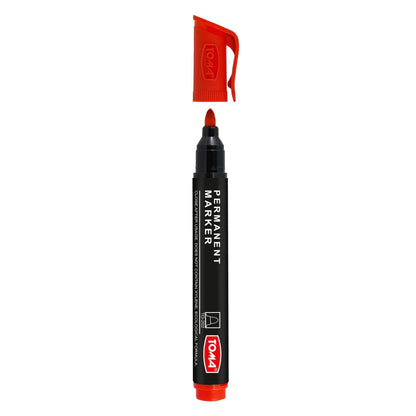 Red Permanent Marker Pen - Waterproof 2.0 mm Fibre Tip - Durable Writing Marker for Cardboard, Plastic, Metal, Glass, Wood