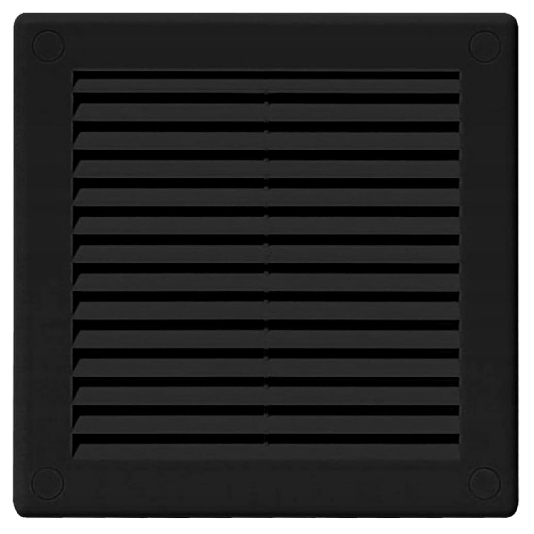 Black Louvred Wall Vent Grille with Flyscreen and Screw Covers, 250 x 250 mm, Air Ventilation Duct Cover with Flat Back