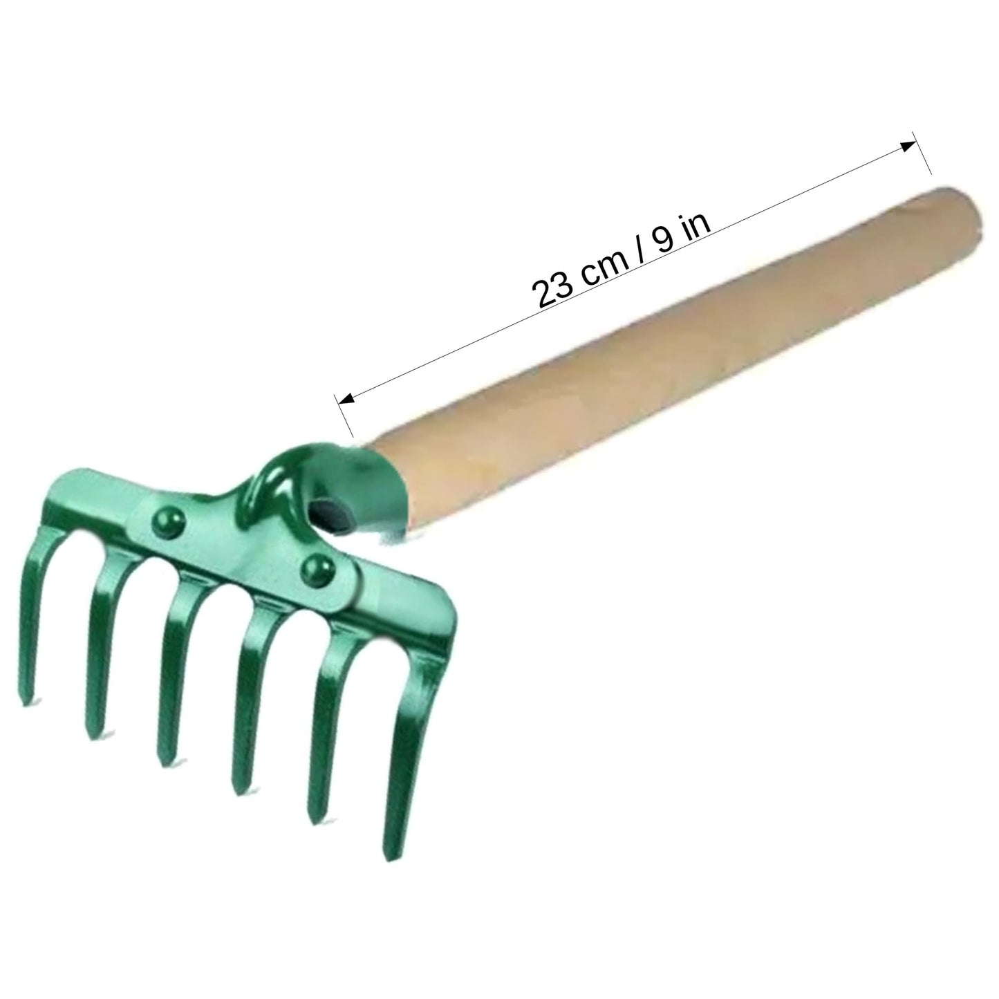 Small Garden Rake for raking and loosening the soil, 14 cm / 5.5" with 6 Tins, Ideal Gardening Tool (with Handle)