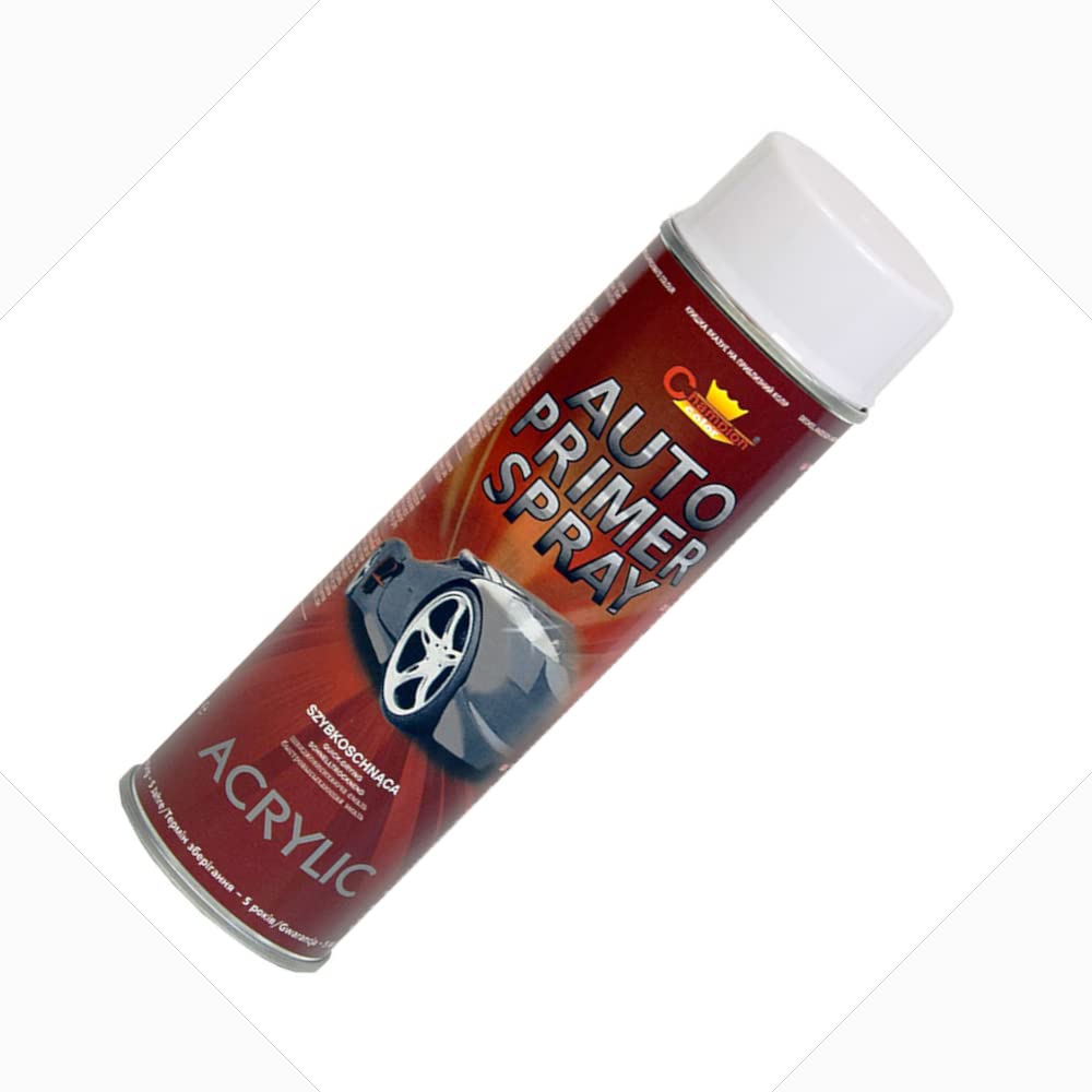 2 x 500 mL White Acrylic Auto Primer Spray - Anti-Corrosion Undercoat for Steel and Cast Iron - for Car Body Panels, Alloy Wheels, Hub Caps and Metal Parts, Fast Drying, Hard and Flexible Base Coat