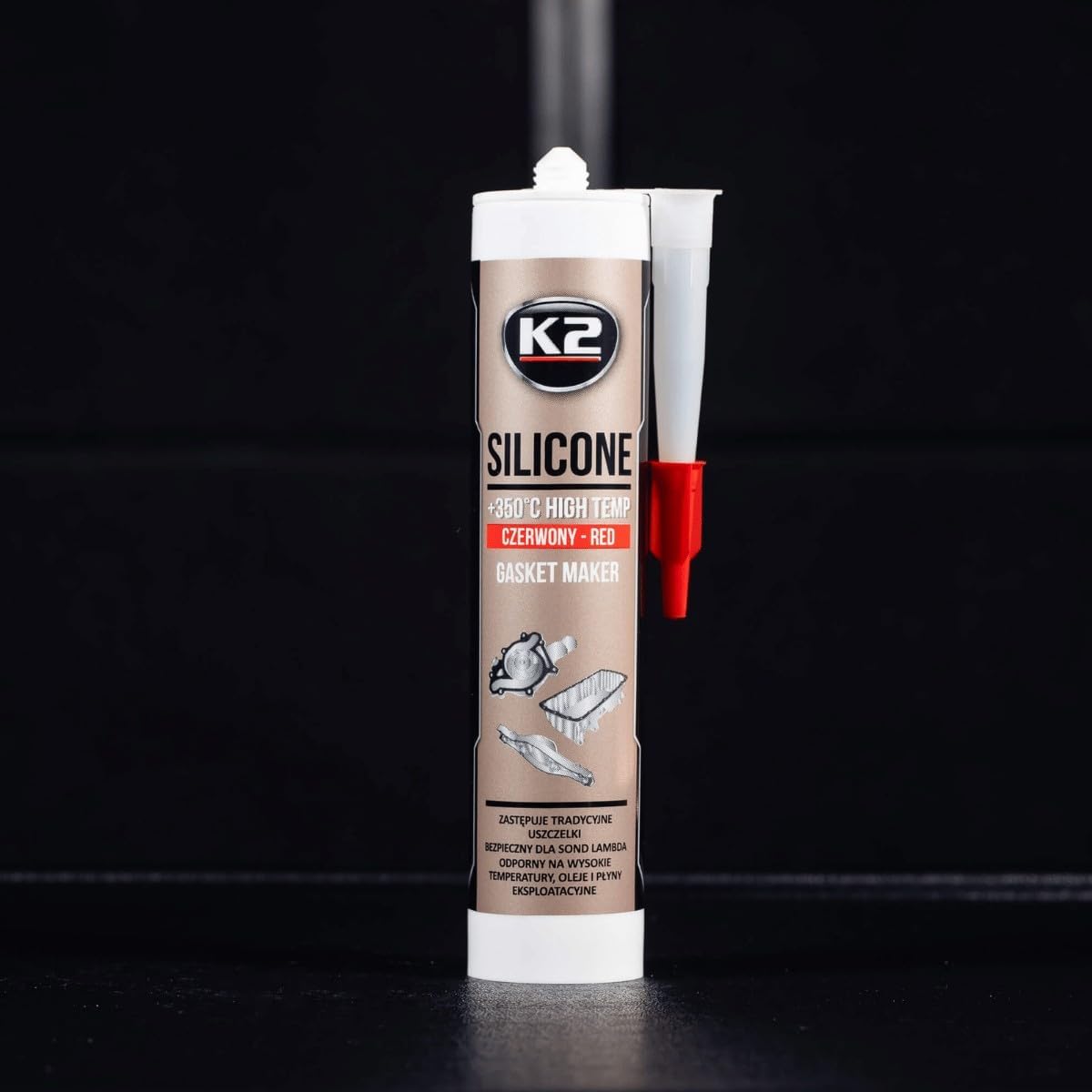K2 Red Silicone 300g High-Temperature +350 C Gasket Maker - Sealant for Engine Parts & Automotive