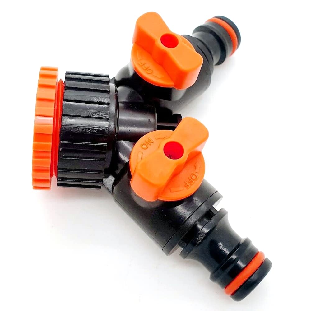 2 Way Garden Tap Connector, Garden Hose Tap Y Splitter Connector with Individual On/Off Valves