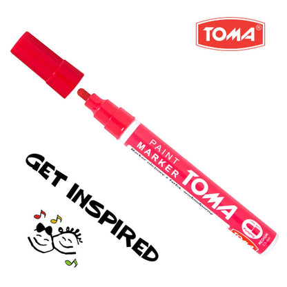 Red Oil-Based Paint Marker Pen Permanent - 2.5mm Round Tip, Fast-Drying Waterproof Ink - Universal for All Surfaces