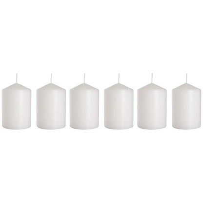Set of 6 Pillar Candles, Votive Candles, Decorative Household Candles - Up to 66 Hours - 15 x 7 cm / 6 x 2.75" (White, Matt)