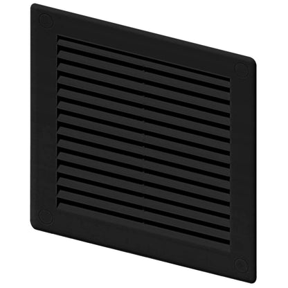Black Louvred Wall Vent Grille with Flyscreen and Screw Covers, 300 x 300 mm, Air Ventilation Duct Cover with Flat Back