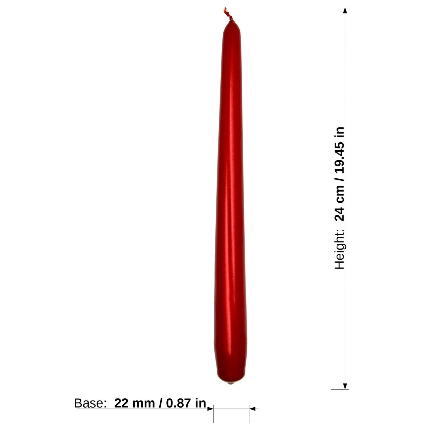 Tapered Dinner Candles, Pack of 10, Unscented, Long Burning Time, 24 cm / 19.45" (Red, Metallic)