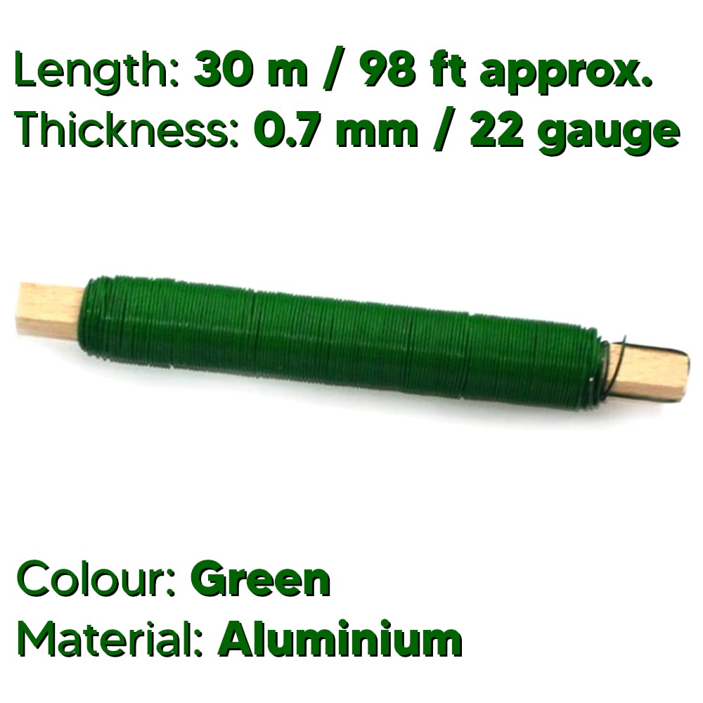Green Florist Binding Wire 30m 0.7mm Aluminium - Flexible Craft Wire on Spool for Flower Arranging, Plant Support, Floristry Work