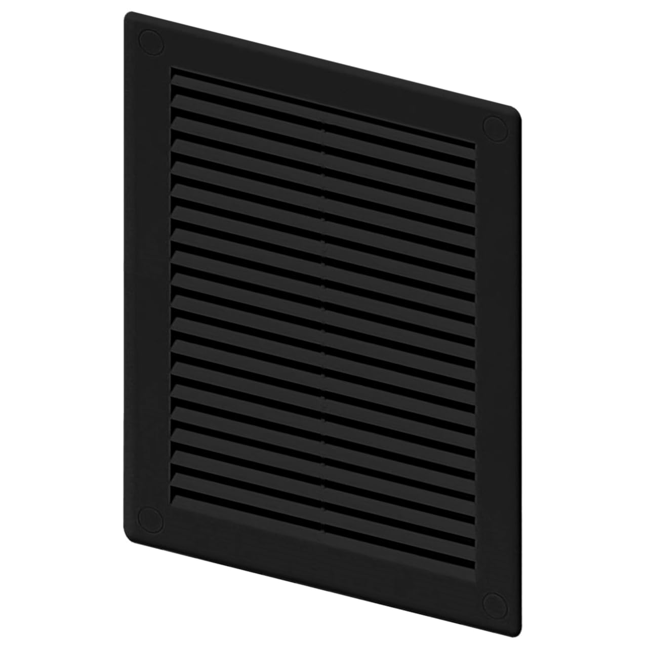 Black Louvred Wall Vent Grille with Flyscreen and Screw Covers, 180 x 250 mm, Air Ventilation Duct Cover with Flat Back