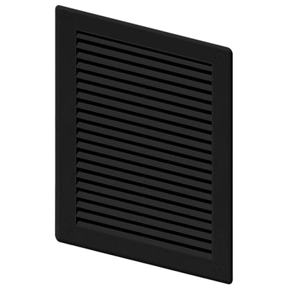Black Louvred Wall Vent Grille with Flyscreen and Screw Covers, 180 x 250 mm, Air Ventilation Duct Cover with Flat Back