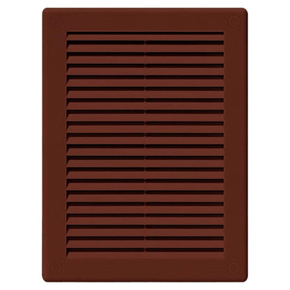 Brown Louvred Wall Vent Grille with Flyscreen and Screw Covers, 150 x 200 mm, Air Ventilation Duct Cover with Flat Back