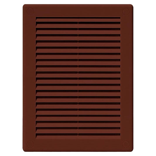 Brown Louvred Wall Vent Grille with Flyscreen and Screw Covers, 150 x 310 mm, Air Ventilation Duct Cover with Flat Back