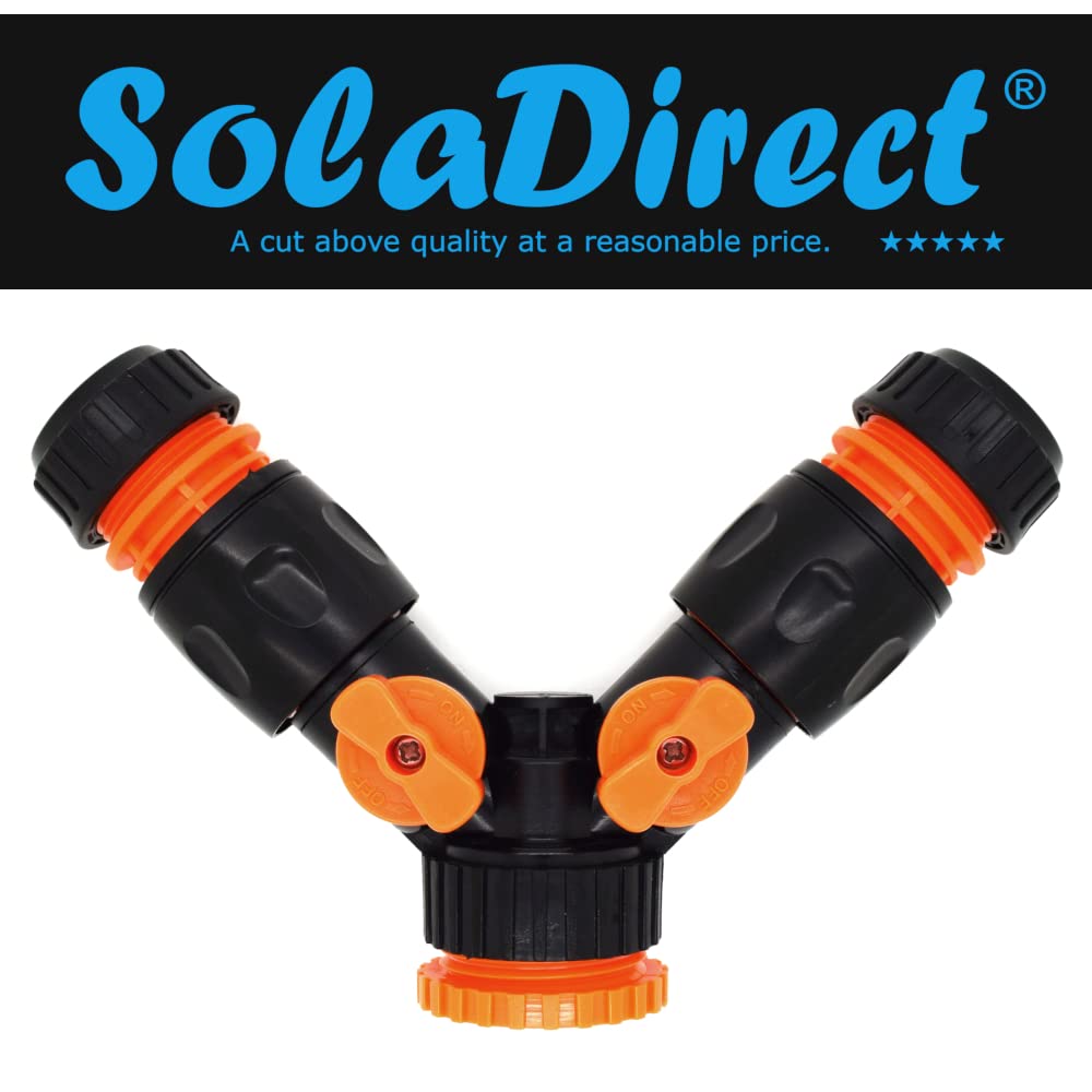 2 Way Garden Tap Connector, Garden Hose Tap Y Splitter Connector with Individual On/Off Valves & 2 Matching Quick Hose Connectors