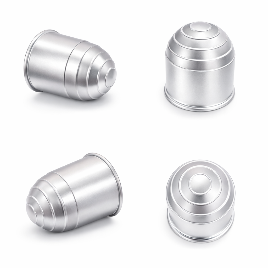 4 x Tow Bar Ball Cover 50mm - Silver Matt Towball Protector Cap - Universal Fit Tow Hitch Ball Cover - Dirt Rust Grease Protection