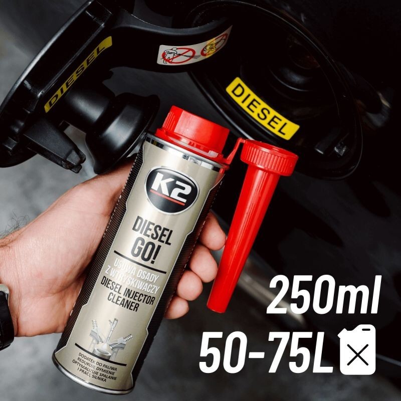 K2 Diesel Go 250ml Diesel Injector Cleaner - Fuel Additive for Common Rail, DPF and FAP Systems, High Pressure Injectors