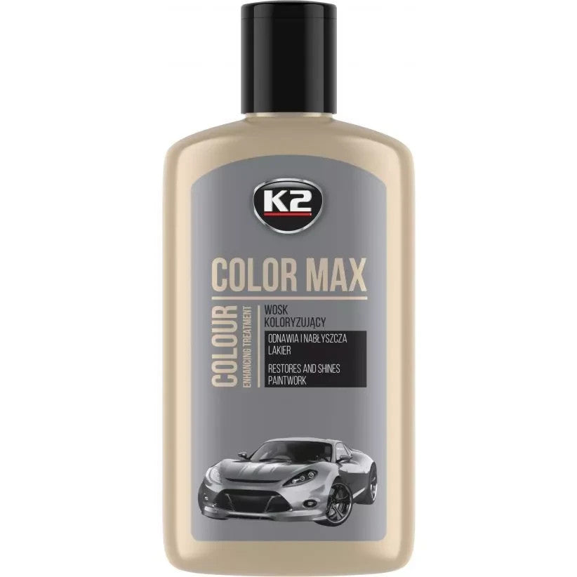 K2 Color Max Silver Colour Wax 200ml - Car Wax Polish for Standard and Metallic Finishes, Restores Shine, Helps Reduce Minor Marks
