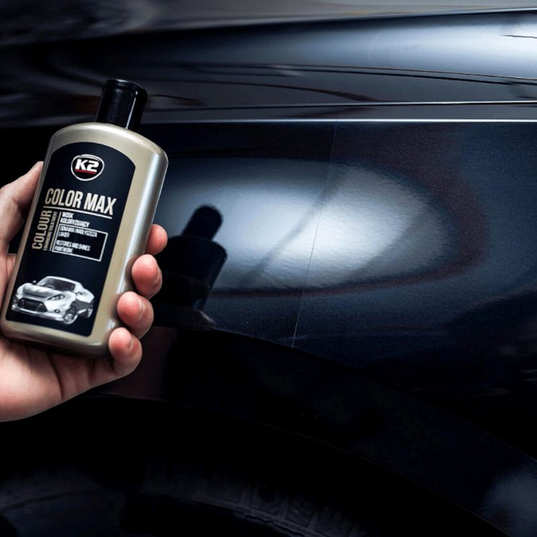 K2 Color Max Black Colour Wax 200ml - Car Wax Polish for Standard and Metallic Finishes, Restores Shine, Helps Reduce Minor Marks