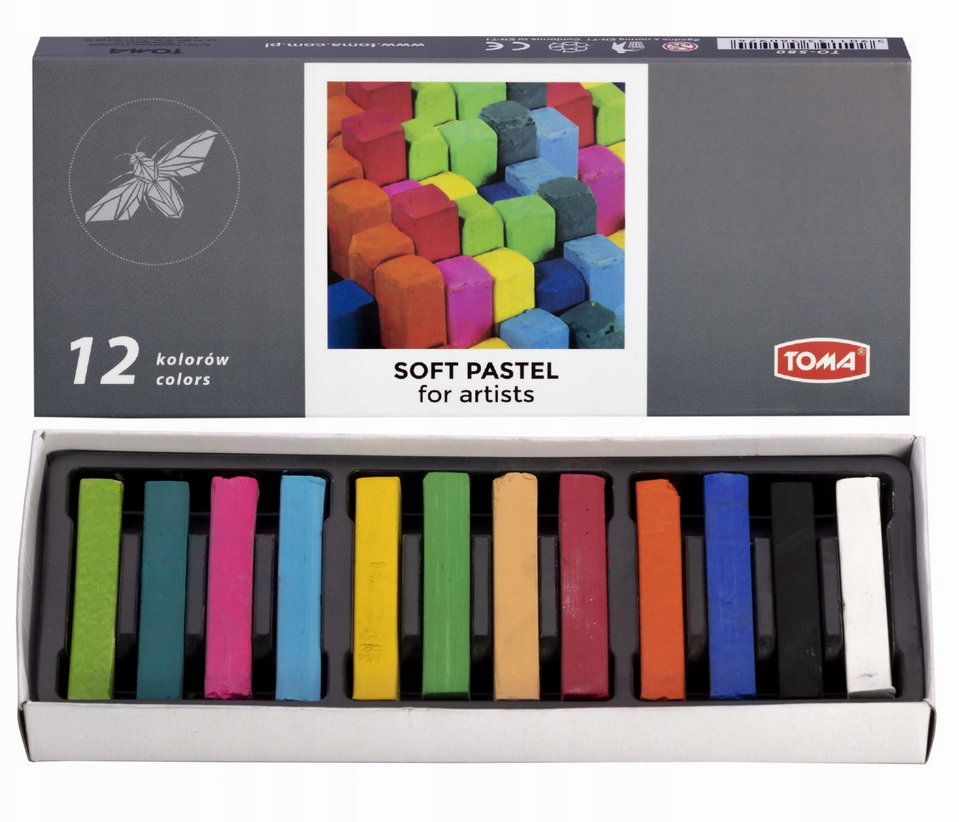 Soft Dry Pastels for Artists Pack of 12 Vibrant Colours Chalk Square Pastels Art