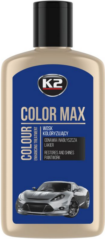 K2 Color Max Blue Colour Wax 200ml - Car Wax Polish for Standard and Metallic Finishes, Restores Shine, Helps Reduce Minor Marks