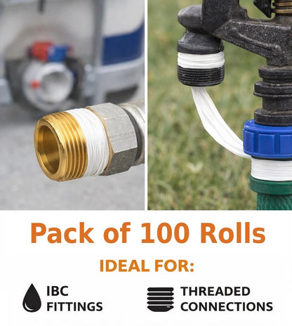 PTFE Thread Seal Tape 100 Rolls - Plumbers Tape 10m x 12mm - Leak Proof Thread Sealing for Water Gas Air Pipe Fittings - Heat Pressure Chemical Resistant - Plumbing Irrigation Maintenance