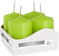 Pack of 4 Green Pillar Candles Small (Width: 40 mm / Height: 60 mm each)