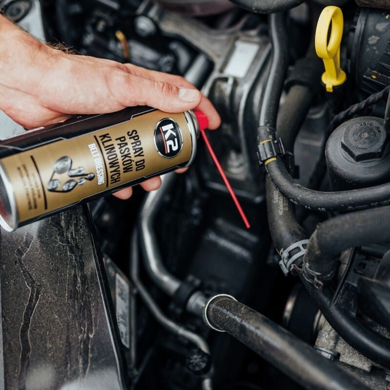 K2 Belt Dressing 400ml V-Belt Spray - Anti-Slip Drive Belt Conditioner for Squeaky Fan Belts