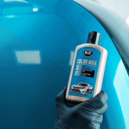 K2 Color Max Blue Colour Wax 200ml - Car Wax Polish for Standard and Metallic Finishes, Restores Shine, Helps Reduce Minor Marks