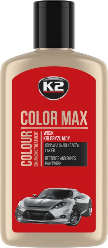 K2 Color Max Red Colour Wax 200ml - Car Wax Polish for Standard and Metallic Finishes, Restores Shine, Helps Reduce Minor Marks