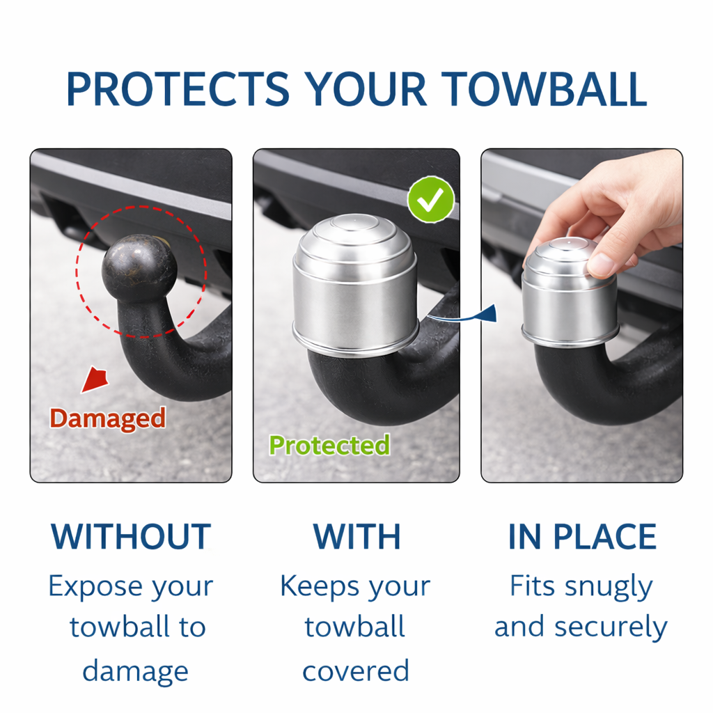 4 x Tow Bar Ball Cover 50mm - Silver Matt Towball Protector Cap - Universal Fit Tow Hitch Ball Cover - Dirt Rust Grease Protection
