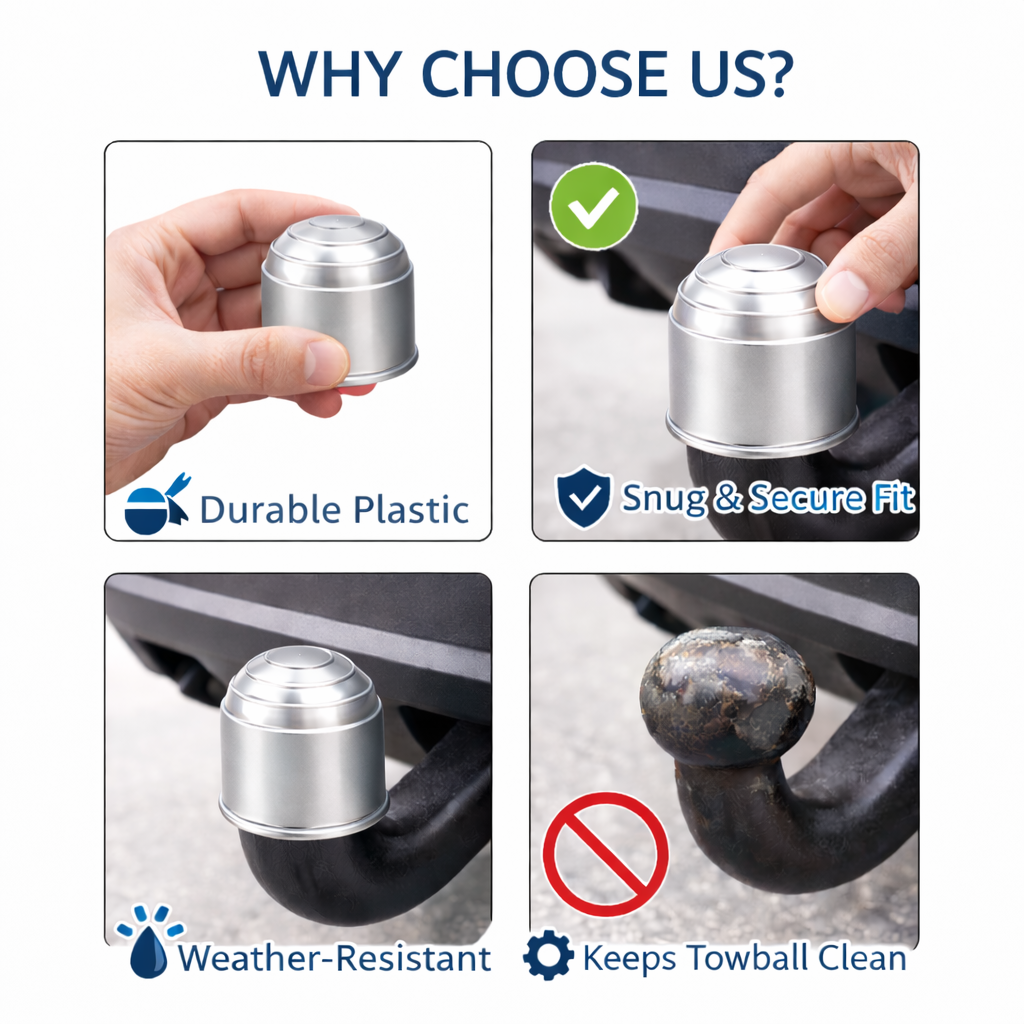 4 x Tow Bar Ball Cover 50mm - Silver Matt Towball Protector Cap - Universal Fit Tow Hitch Ball Cover - Dirt Rust Grease Protection