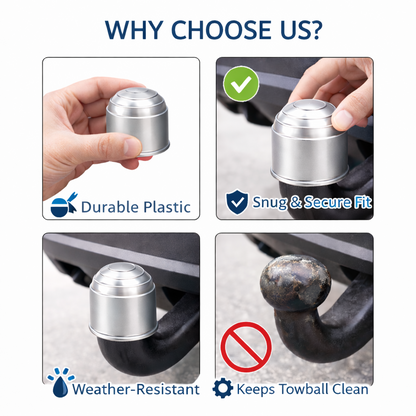 4 x Tow Bar Ball Cover 50mm - Silver Matt Towball Protector Cap - Universal Fit Tow Hitch Ball Cover - Dirt Rust Grease Protection