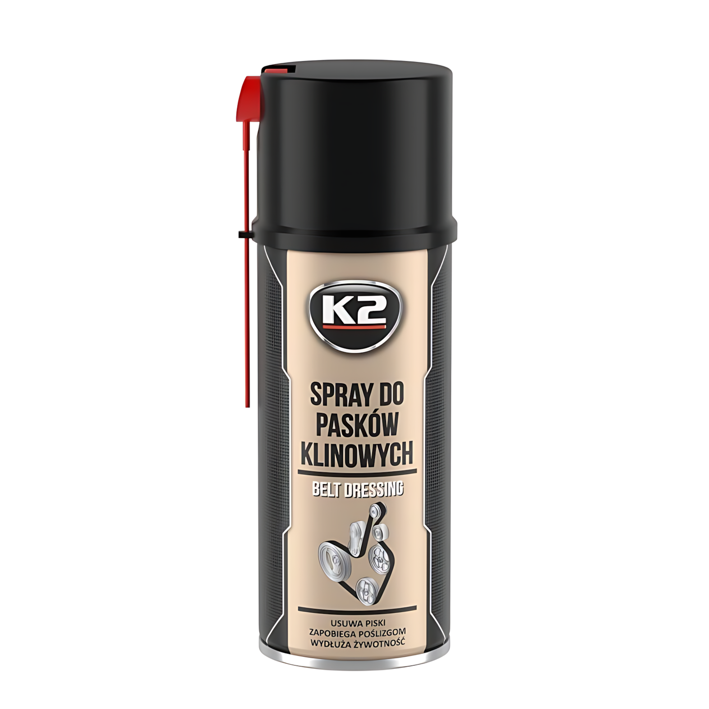 K2 Belt Dressing 400ml V-Belt Spray - Anti-Slip Drive Belt Conditioner for Squeaky Fan Belts