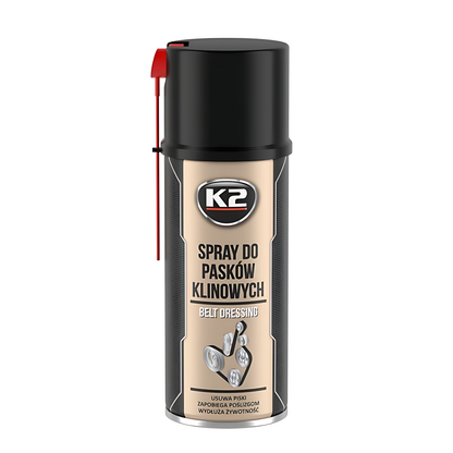 K2 Belt Dressing 400ml V-Belt Spray - Anti-Slip Drive Belt Conditioner for Squeaky Fan Belts