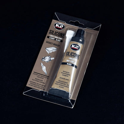 K2 Black Silicone 85g High-Temperature +350 C Gasket Maker - Sealant for Engine Parts & Automotive