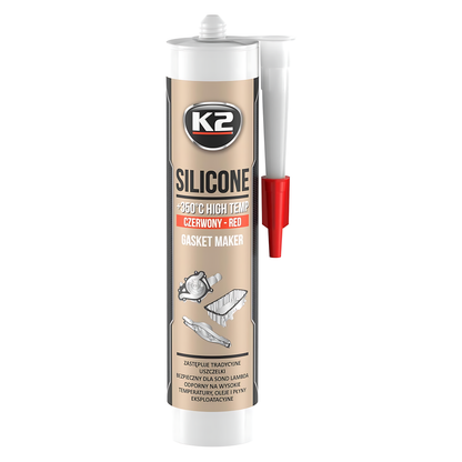 K2 Red Silicone 300g High-Temperature +350 C Gasket Maker - Sealant for Engine Parts & Automotive