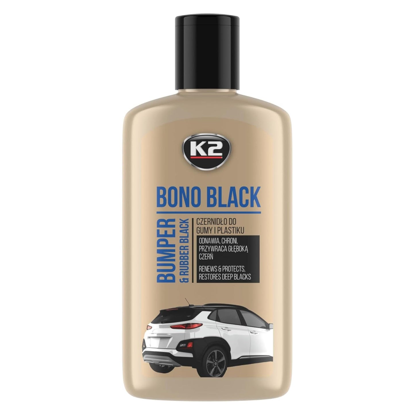 K2 Bono Black Trim Restorer - Black Plastic and Rubber Dressing for Car Bumpers, Tyres, Seals