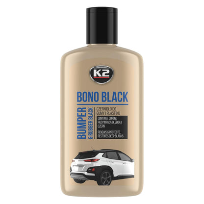 K2 Bono Black Trim Restorer - Black Plastic and Rubber Dressing for Car Bumpers, Tyres, Seals