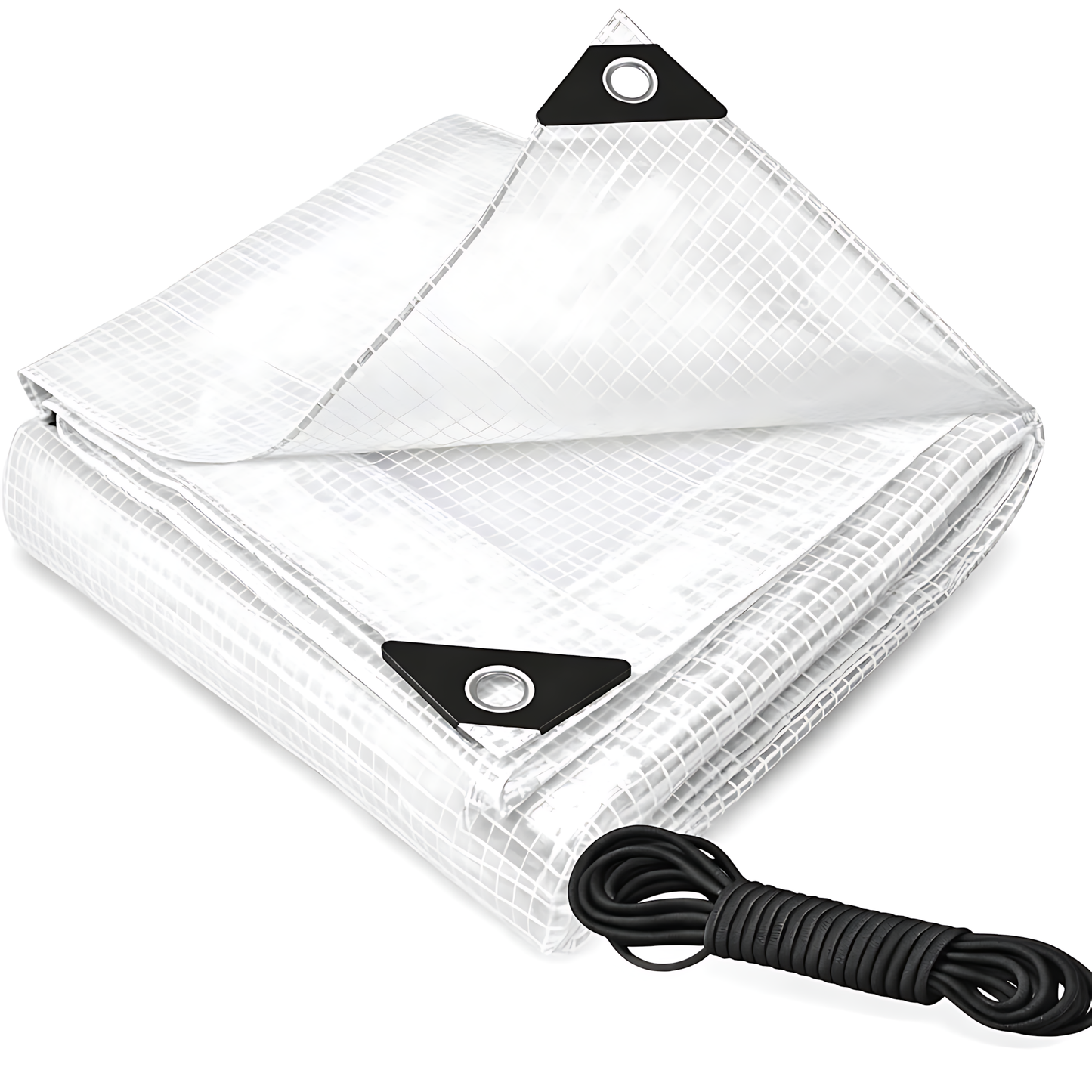 Clear Mesh Tarpaulin 6 x 10 m 100 GSM Waterproof Transparent UV Resistant Poly Mesh Cover, Aluminium Eyelets, 10m Bungee
