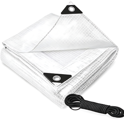 Clear Mesh Tarpaulin 8 x 12 m 100 GSM Waterproof Transparent UV Resistant Poly Mesh Cover, Aluminium Eyelets, 10m Bungee