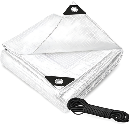 Clear Mesh Tarpaulin 3 x 4 m 100 GSM Waterproof Transparent UV Resistant Poly Mesh Cover, Aluminium Eyelets, 10m Bungee