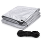 Heavy Duty Silver Tarpaulin 2 x 2 m 260 GSM Waterproof Weather Resistant Poly Tarp, Reinforced Edges & Eyelets, 10m Bungee
