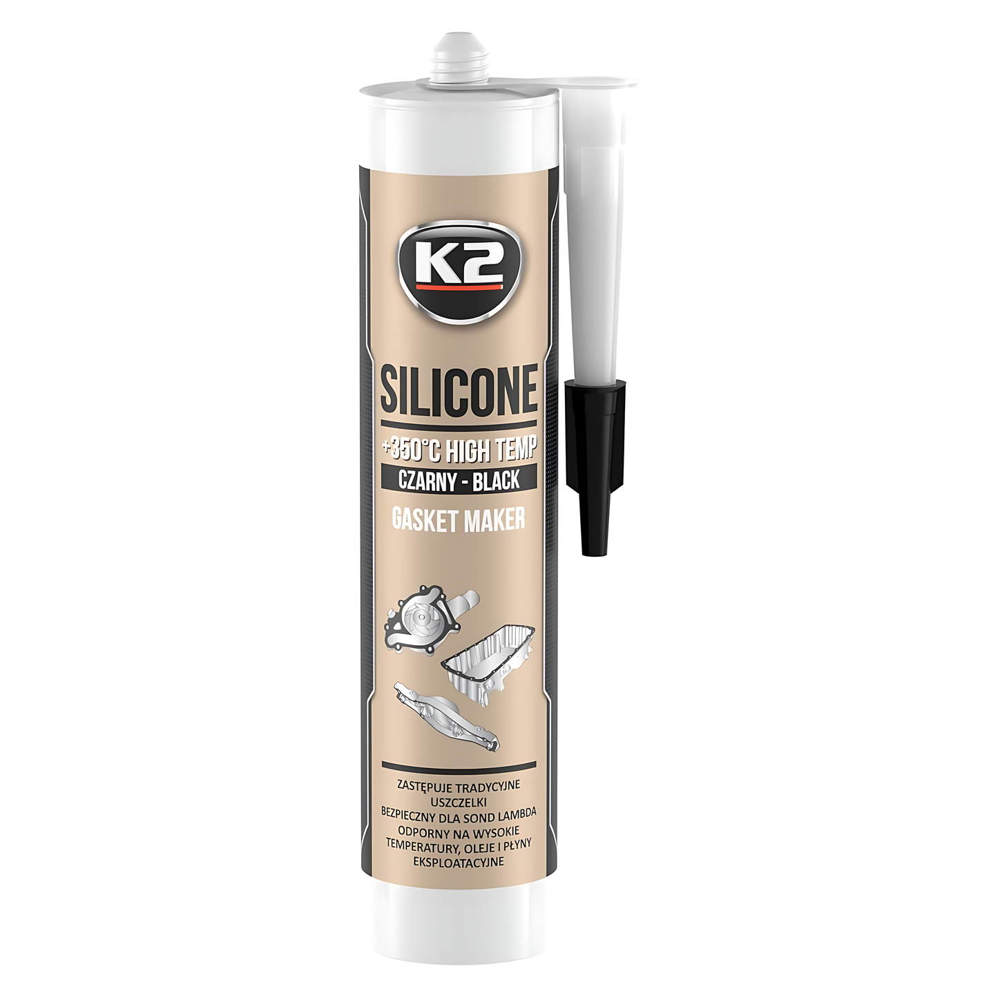 K2 Black Silicone 300g High-Temperature +350 C Gasket Maker - Sealant for Engine Parts & Automotive