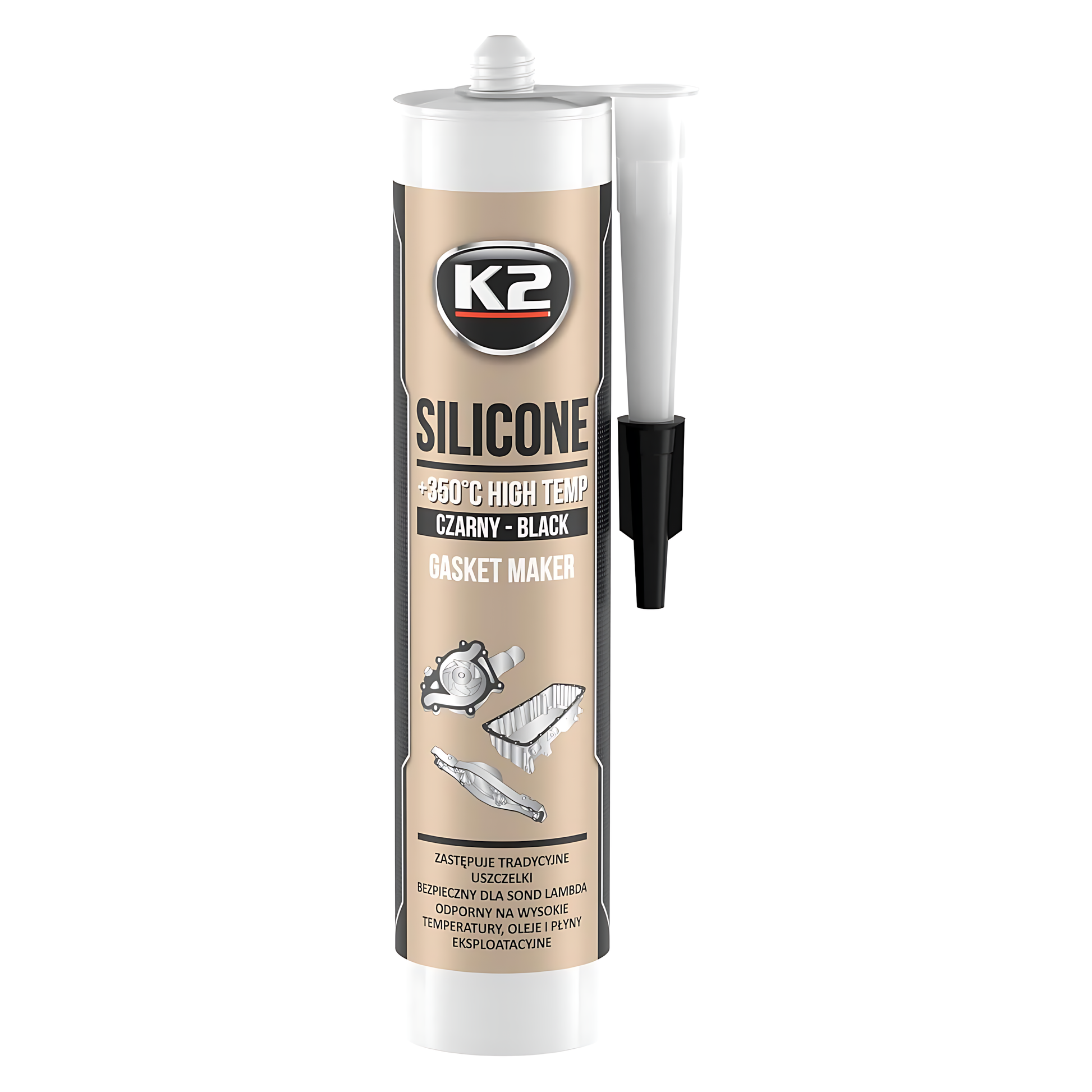 K2 Black Silicone 300g High-Temperature +350 C Gasket Maker - Sealant for Engine Parts & Automotive
