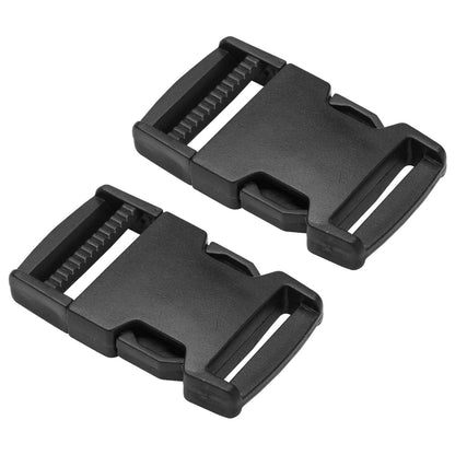 Side Release Buckles Clips for 40 mm / 1.5 inch Webbing Strap, Squeeze Fasteners, Black Delrin Plastic (Pack of 2)